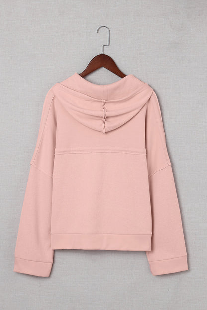 Casual Button Solid Patchwork Trim Hoodie | Pink