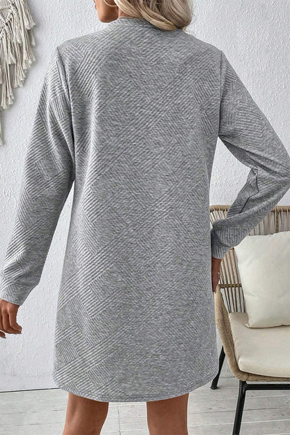 Solid Colour Textured Long Sleeve Shift Dress | Gray