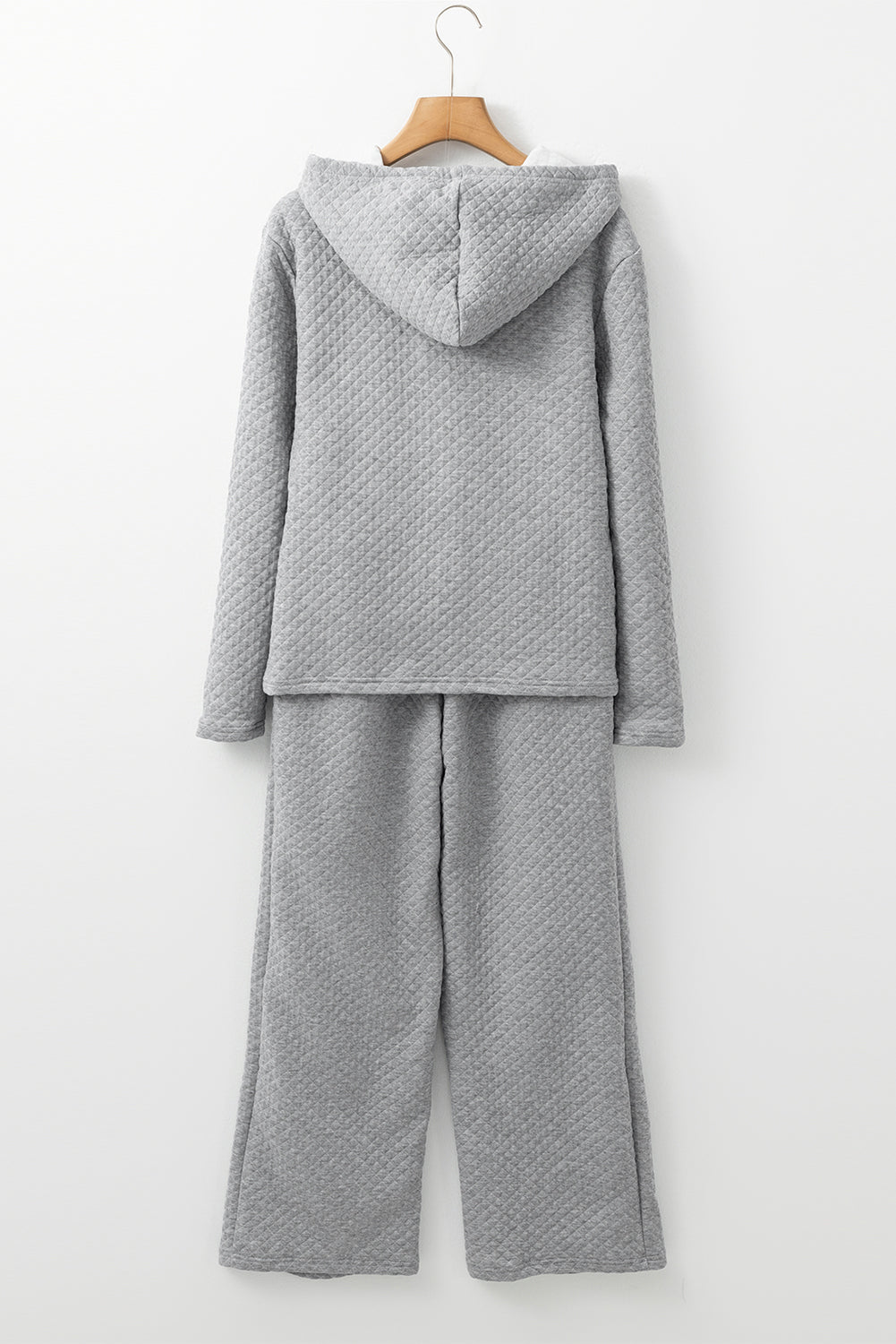 Solid Colour Drawstring Hoodie And Wide Leg Pants Set | Gray