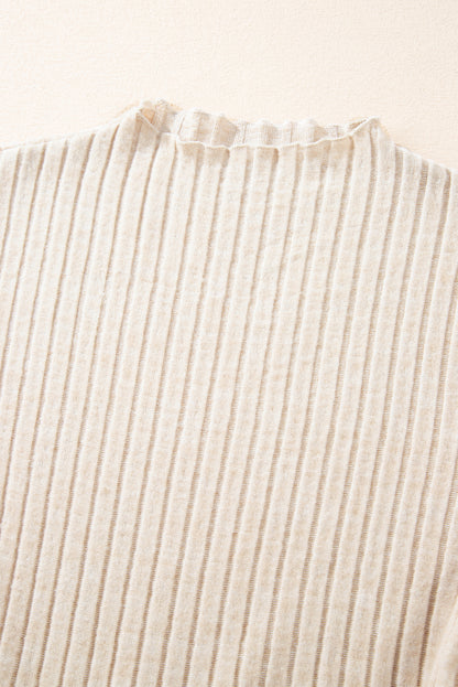 Ribbed Knit Patchwork Printed Belted A-Line Dress | Beige