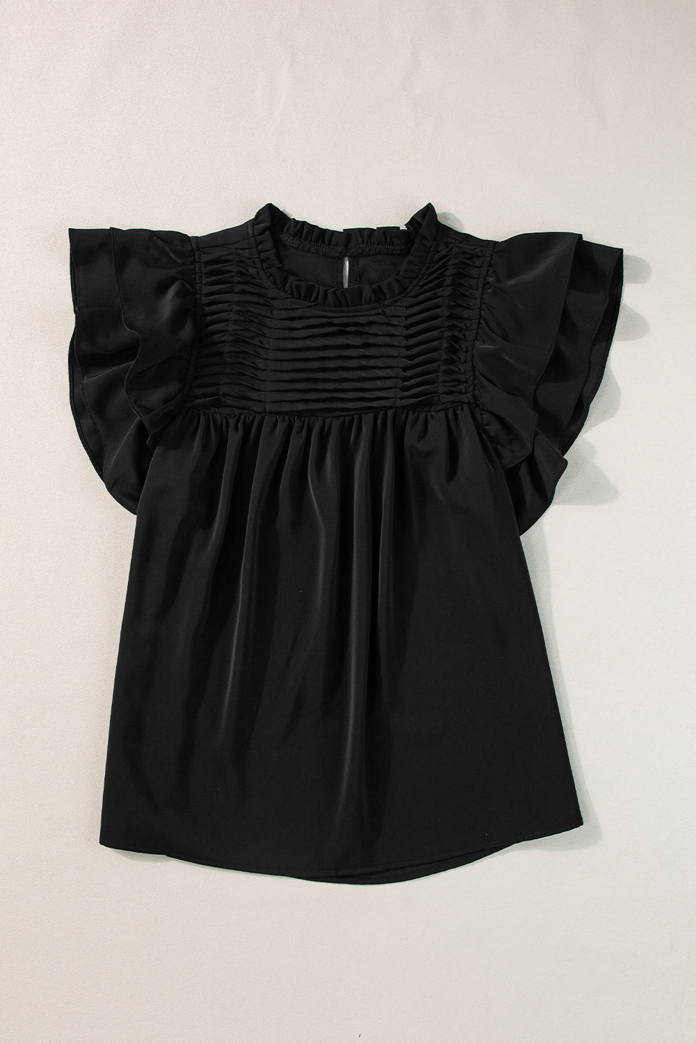 Smocked Ruffle Sleeve Blouse | Black