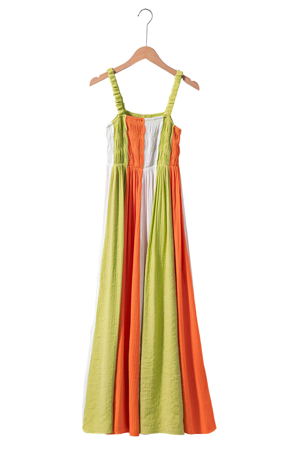 Colour Block Shirred High Waist Fit And Flare Maxi Dress | Green