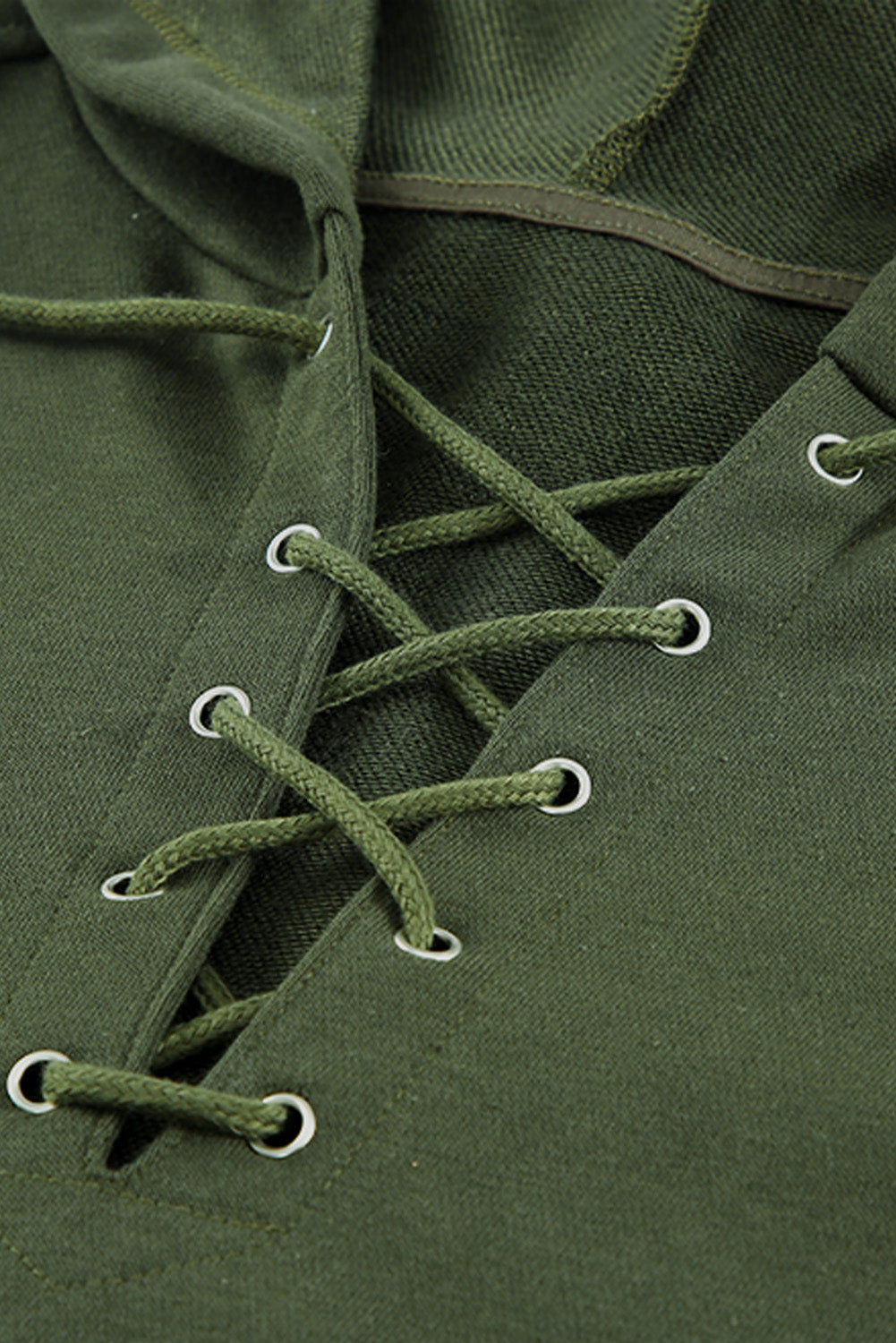 Casual Solid Colour Lace-Up Hoodie | Green