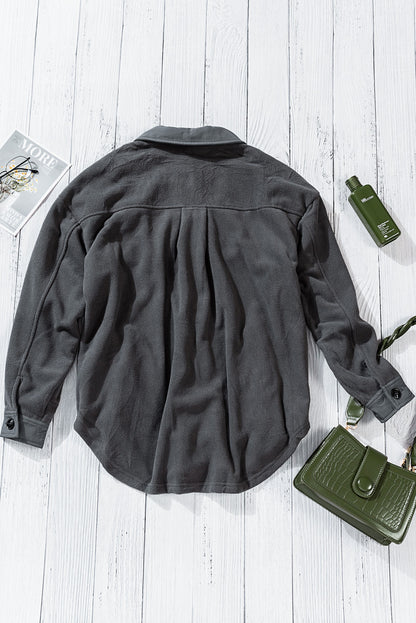 Turn Down Collar Buttoned Shirt Jacket | Gray