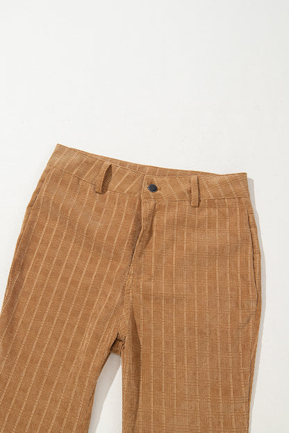 Checkered Corduroy Flare High Waist Pants | Grapefruit Orange