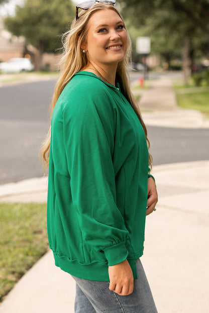 Exposed Seam Notched Neck Drop Shoulder Plus Sweatshirt | Bright Green