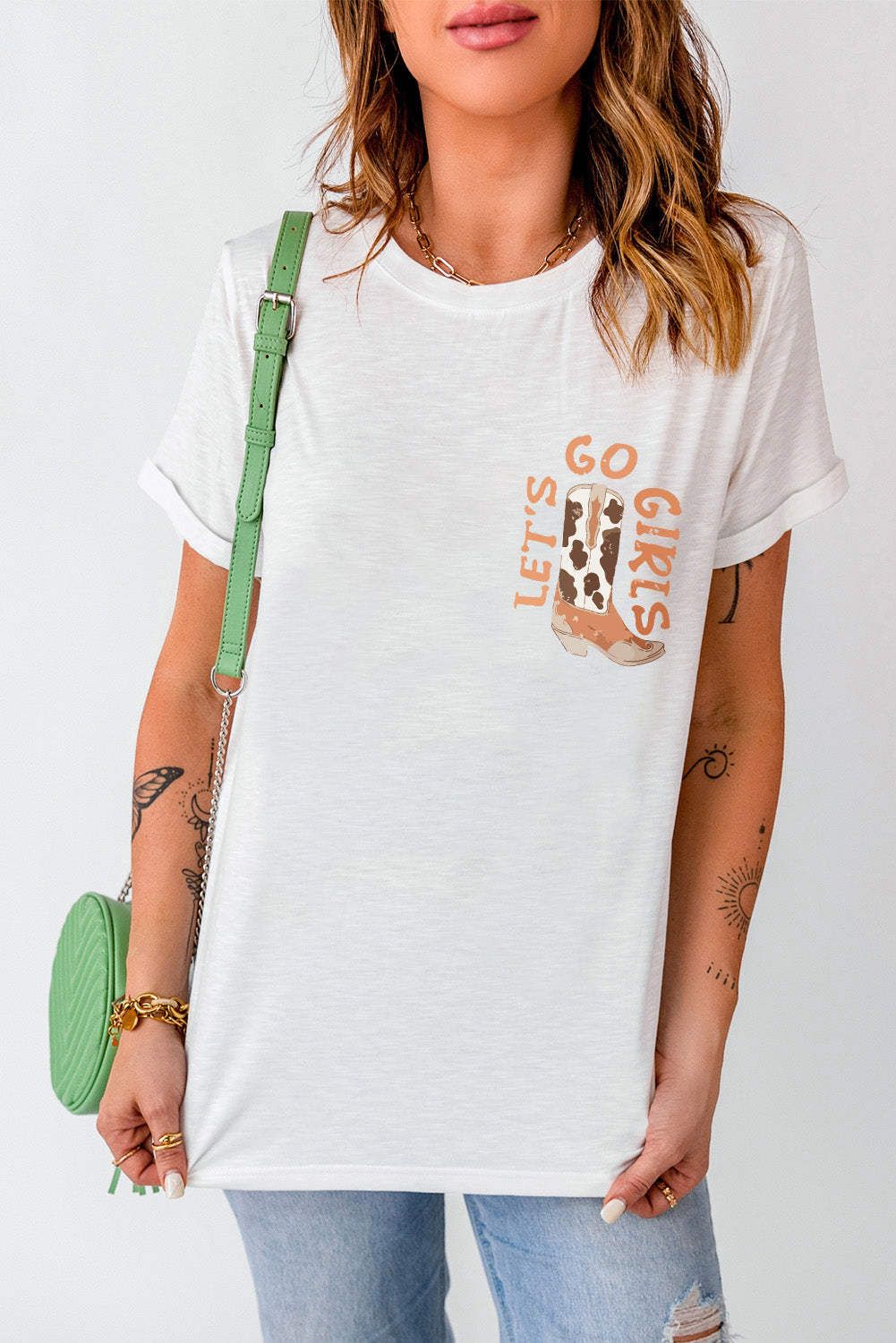 Double-Side Cowboy Hat & Boots Graphic Tee | White