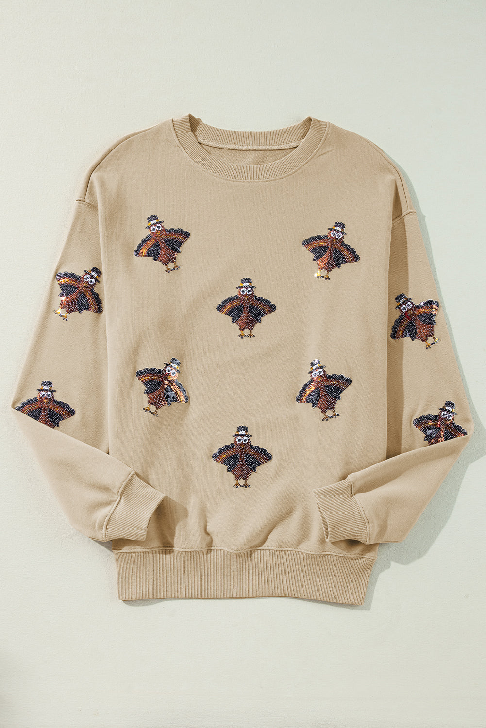 Shimmering Turkey Pattern Thanksgiving Holiday Sweatshirt | Parchment