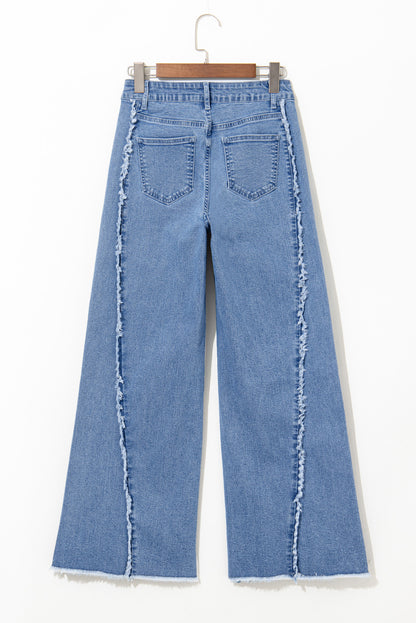 Vintage Stitching Raw Hem Flared Jeans | Beau Blue