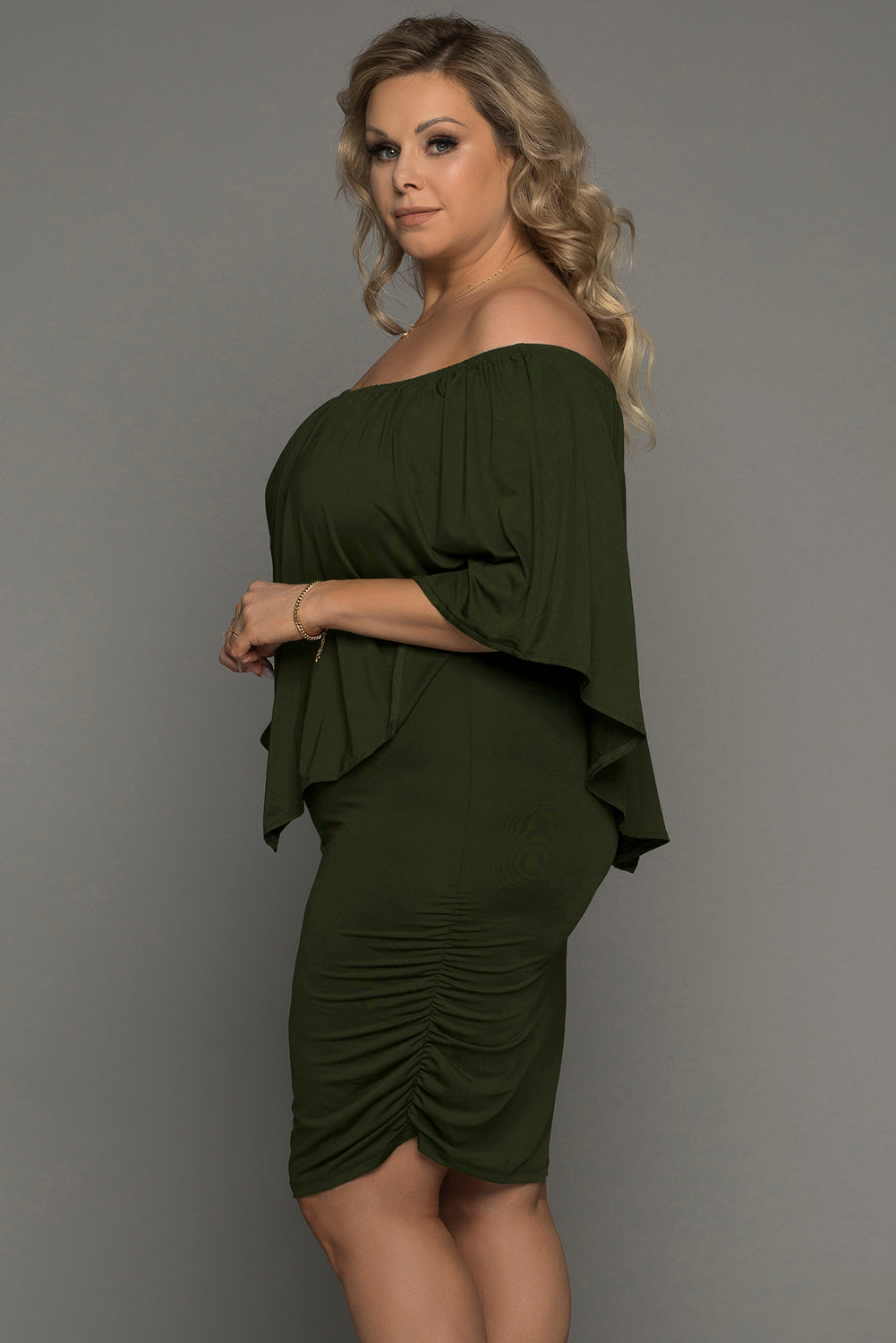 Plus Size Dressing Layered Army  Mini Poncho Dress | Green