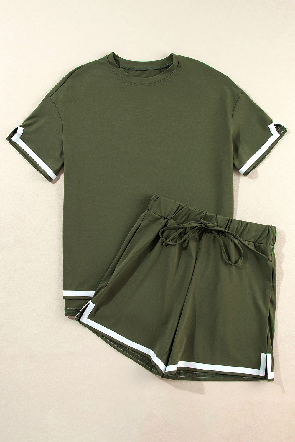 Contrast Trim Tee And Shorts Set | Vineyard Green