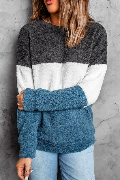 Oversized Colourblock Plush Sweatshirt | Gray