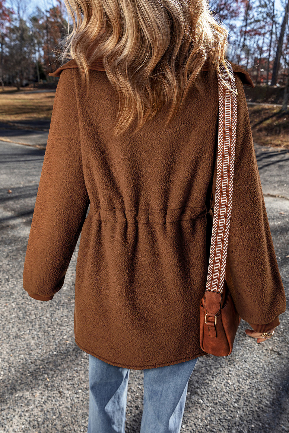 Half Zip Fleece Pullover Sweatshirt | Brown