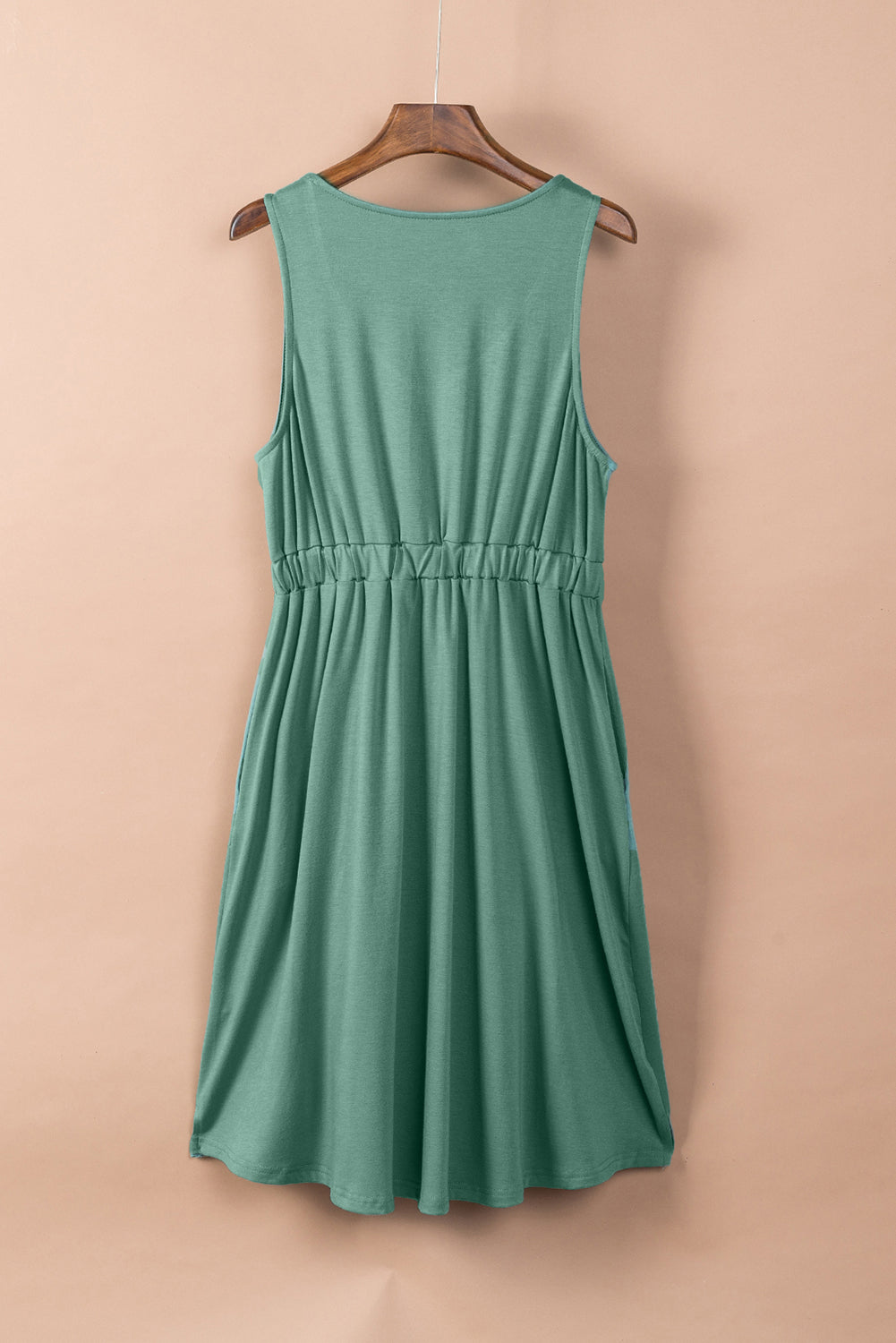 Buttons Sleeveless High Waist Mini Dress | Green