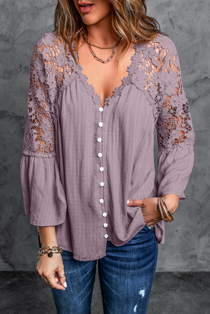 Crochet Lace Button Top | Purple