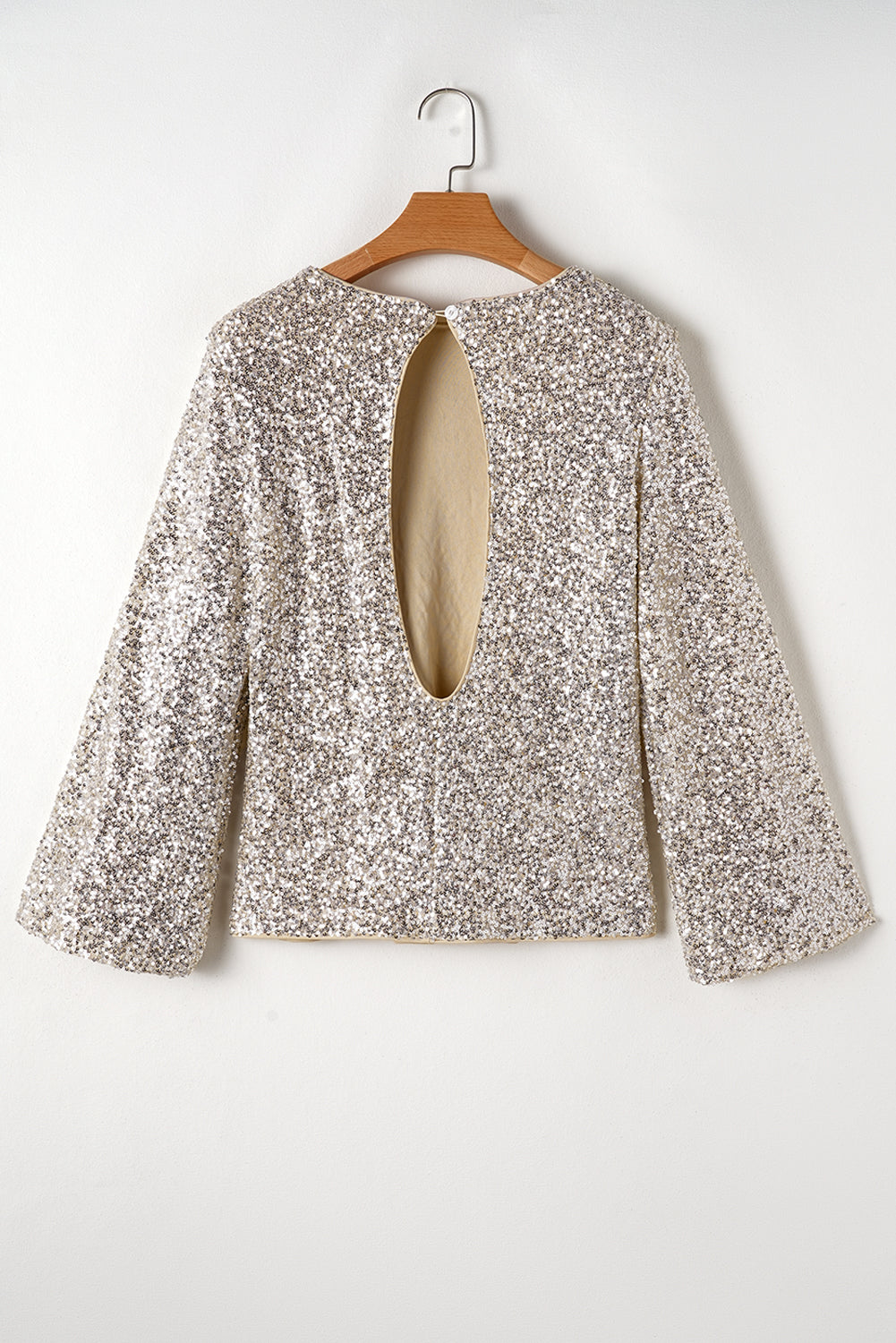 Sequin Puff Sleeve Cutout Back Blouse | Silvery