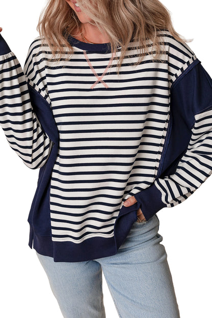 Colour Block Exposed Seam Loose Fit Sweatshirt | White Stripe