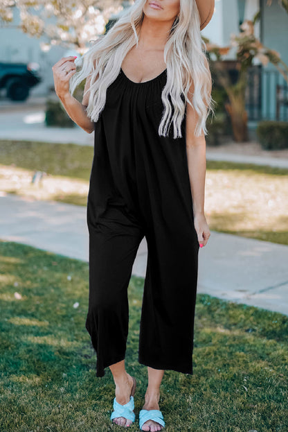 Spaghetti Straps Wide Leg Pocketed Jumpsuits | Black