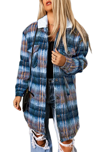 Woolen Lining Plaid Brushed Long Coat | Multicolour