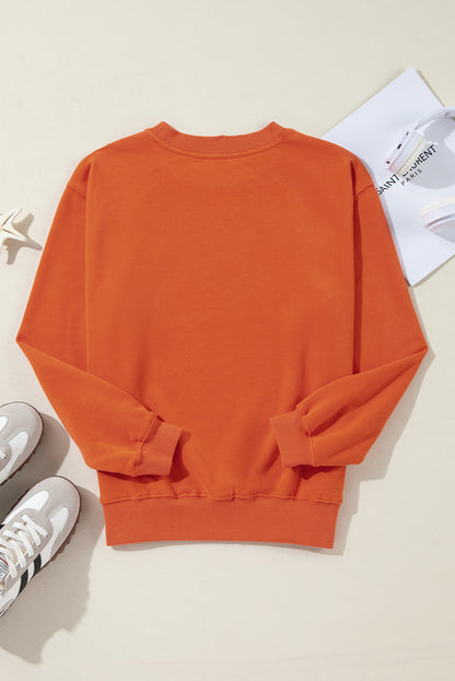 Plain Drop Shoulder Crewneck Pullover Sweatshirt | Orange