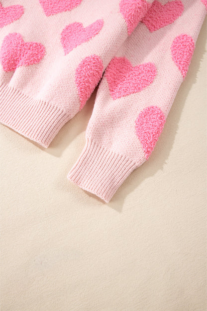 Valentine'S Day Heart Jacquard Knit Sweater | Light Pink