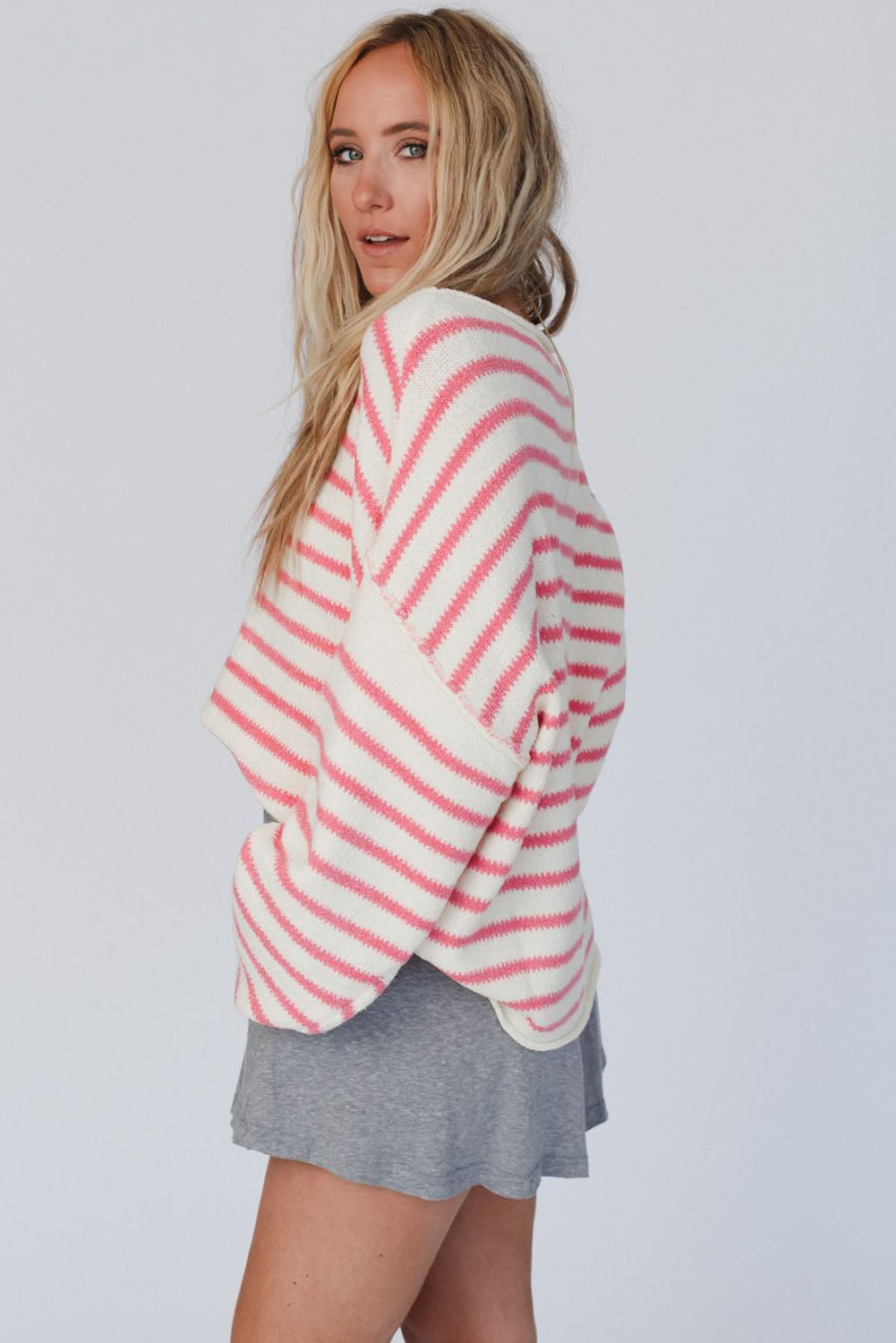 Striped Drop Shoulder Oversized Sweater | Pink