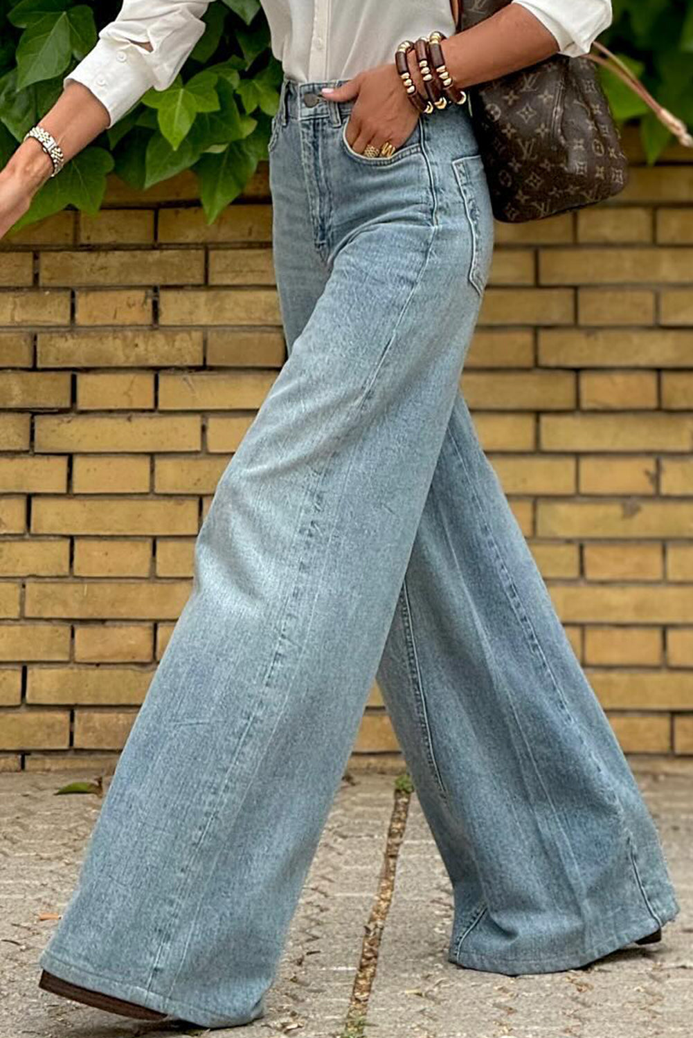 Acid Wash Extra Wide Leg High Waist Long Jeans | Dusk Blue