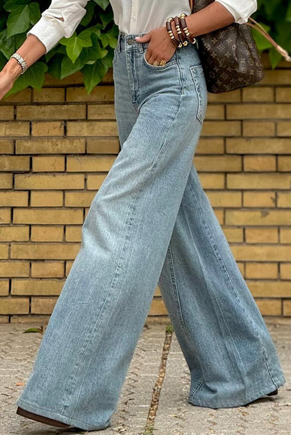 Acid Wash Extra Wide Leg High Waist Long Jeans | Dusk Blue