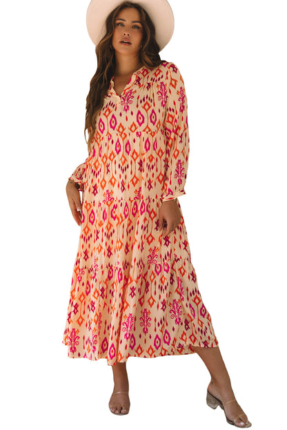 Western Abstract Geometric Printed Maxi Dress | Orange