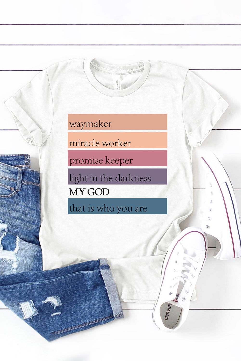 God Waymaker Miracle Worker Promise Keeper Graphic Tee | White