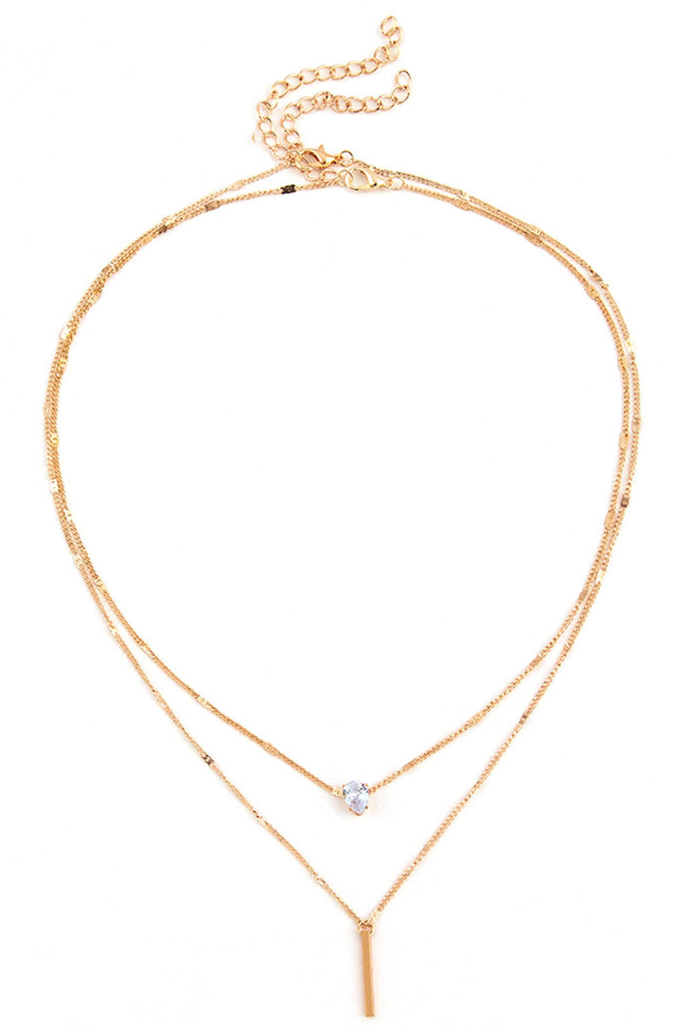 Layered Rhinestone Pendant Necklace | Gold