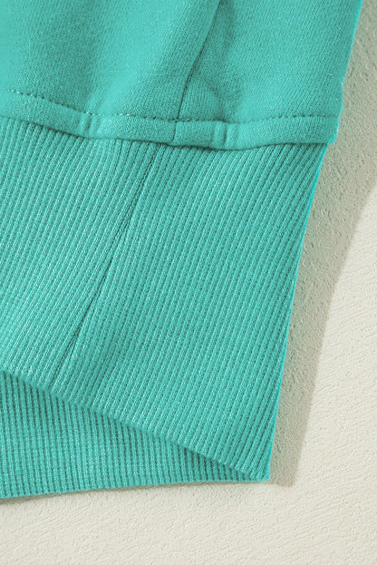 Fleece Lined Zip Up Stand Collar Thumbhole Sleeve Sweatshirt | Sea Green