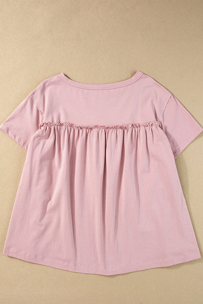 Ruffled Trim Loose Babydoll Tee | Light Pink