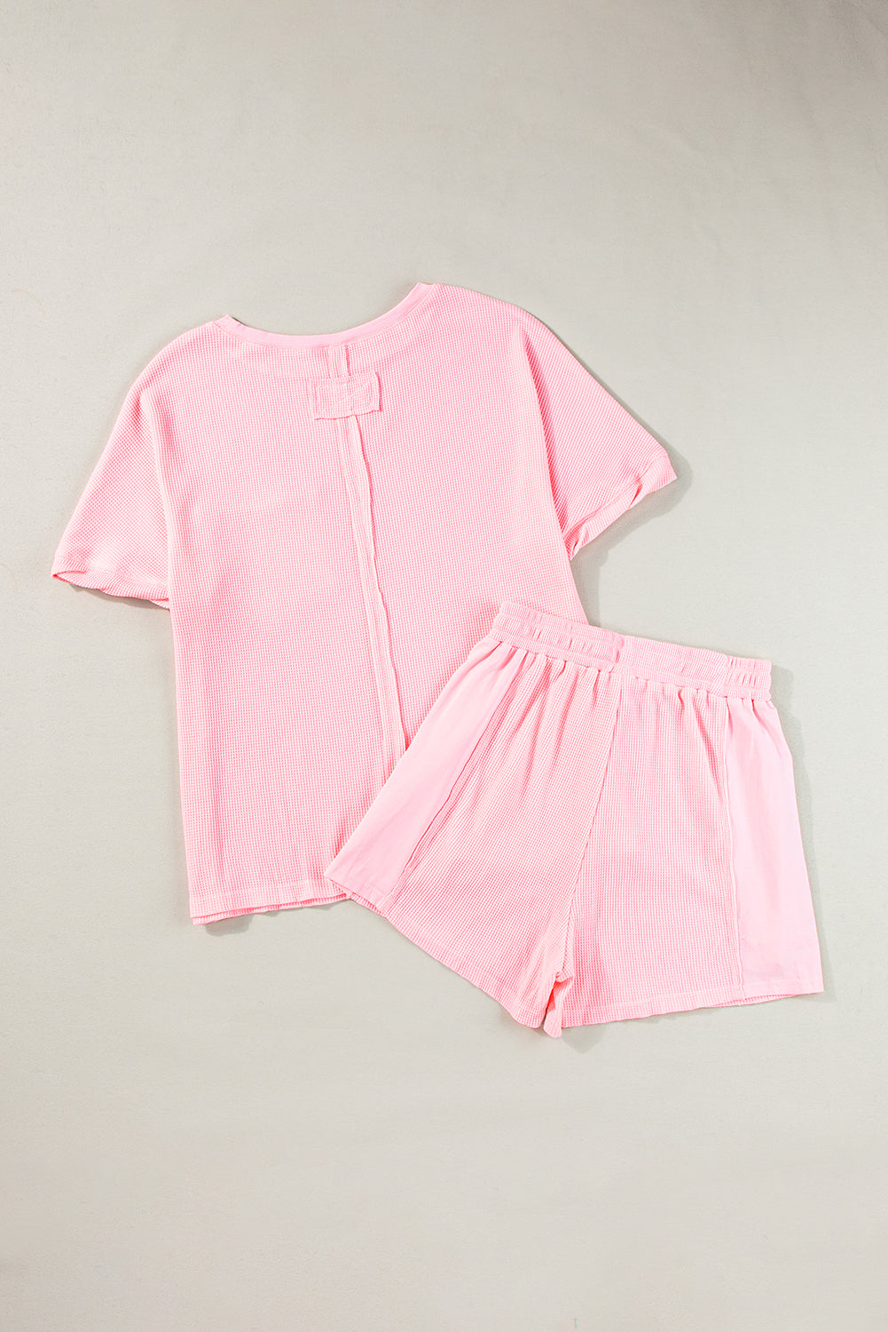 Waffle Knit Oversize Tee And Shorts Set | Light Pink