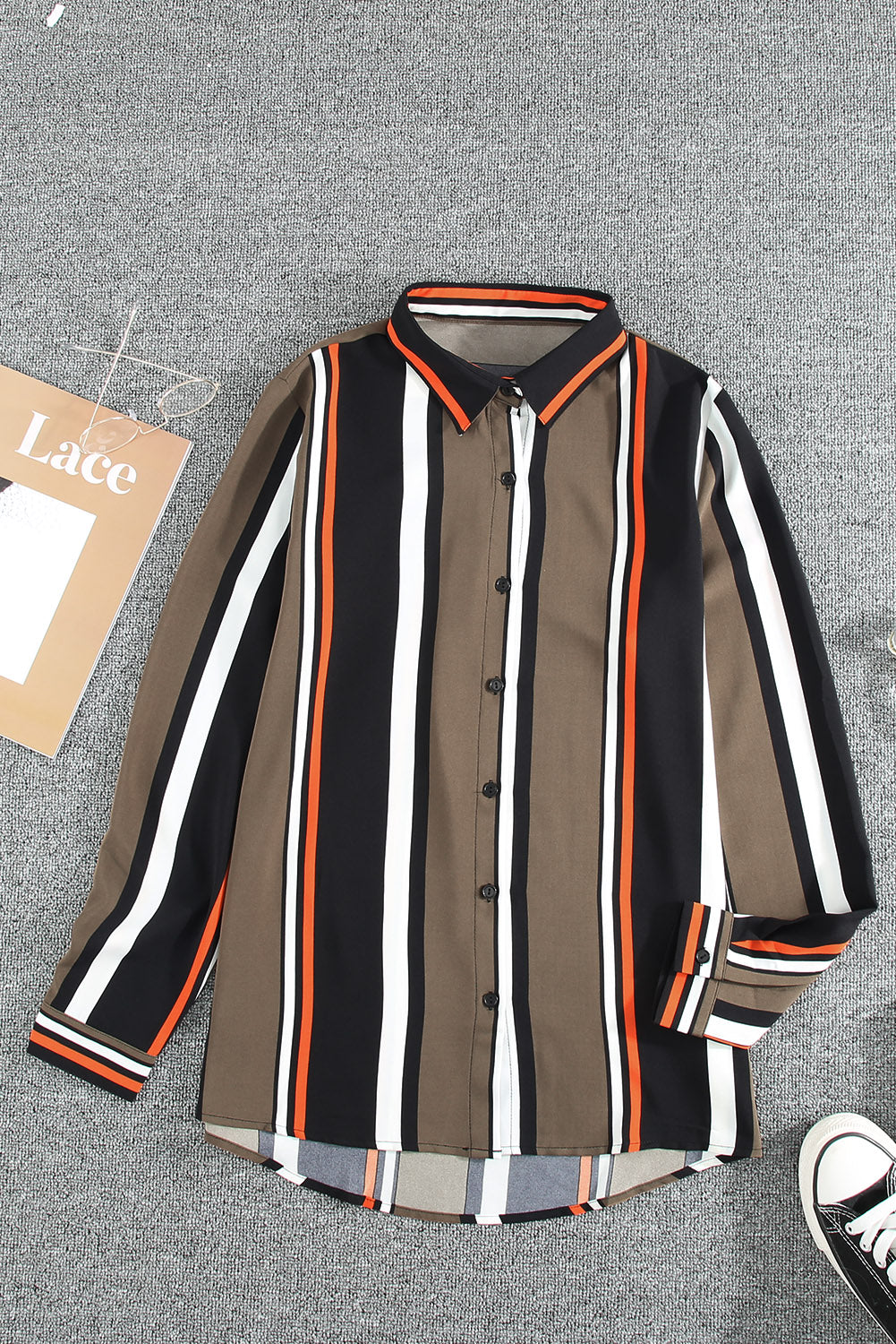 Brown Striped Modern Women Shirt | Black