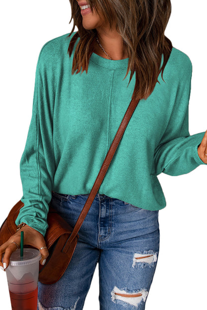 Solid Colour Patchwork Long Sleeve Top | Green