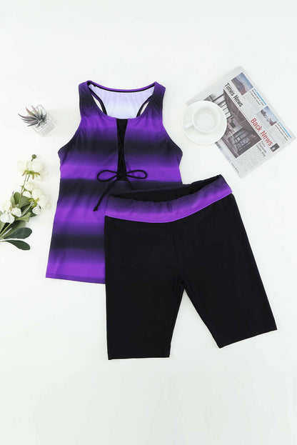 Black Ombre Print Racerback Tankini Swimsuit | Purple