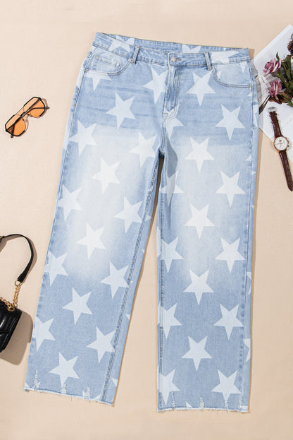 High Waist Star Pattern Plus Size Jeans | Beau Blue