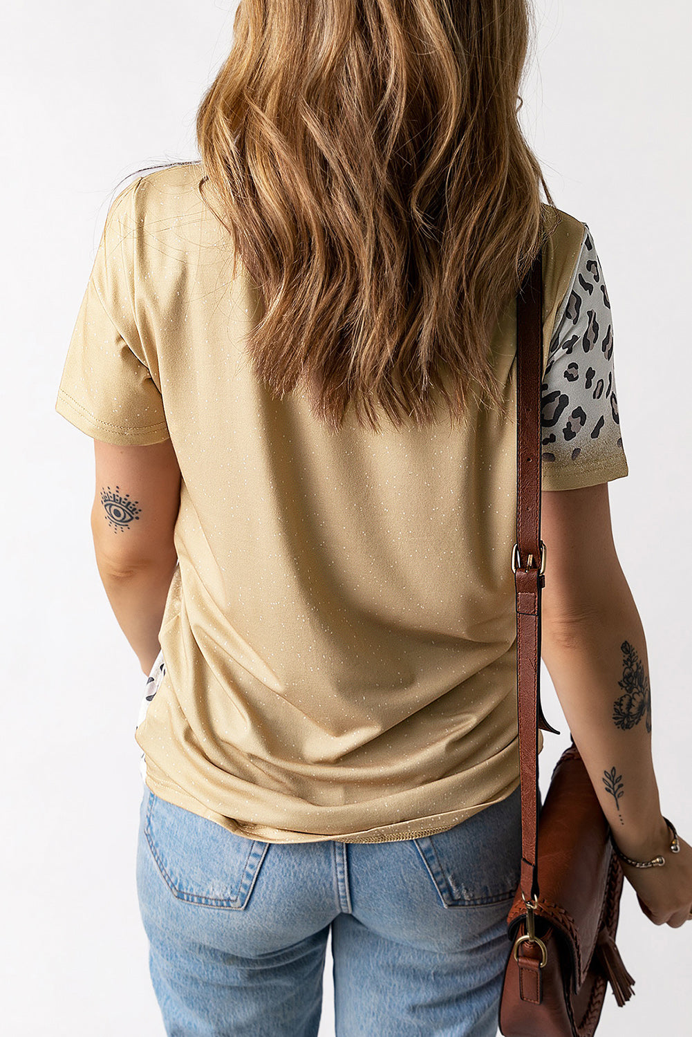 Bleached Leopard Print Crew Neck T Shirt | Khaki