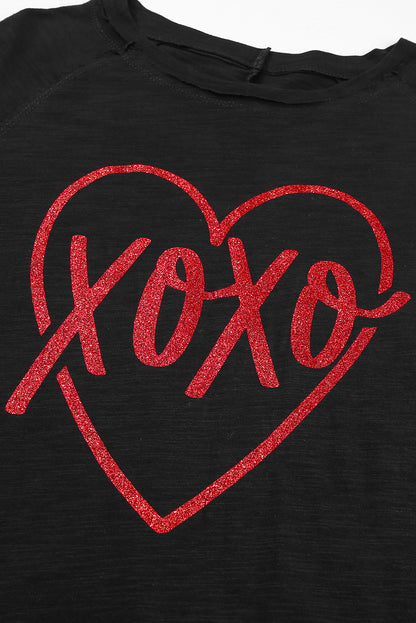 Xoxo Heart Shaped Print Long Sleeve Top | Black