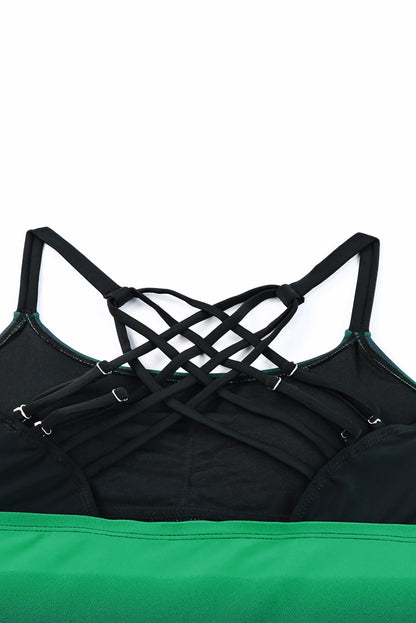 Strappy Hollow-Out Back Tankini | Green