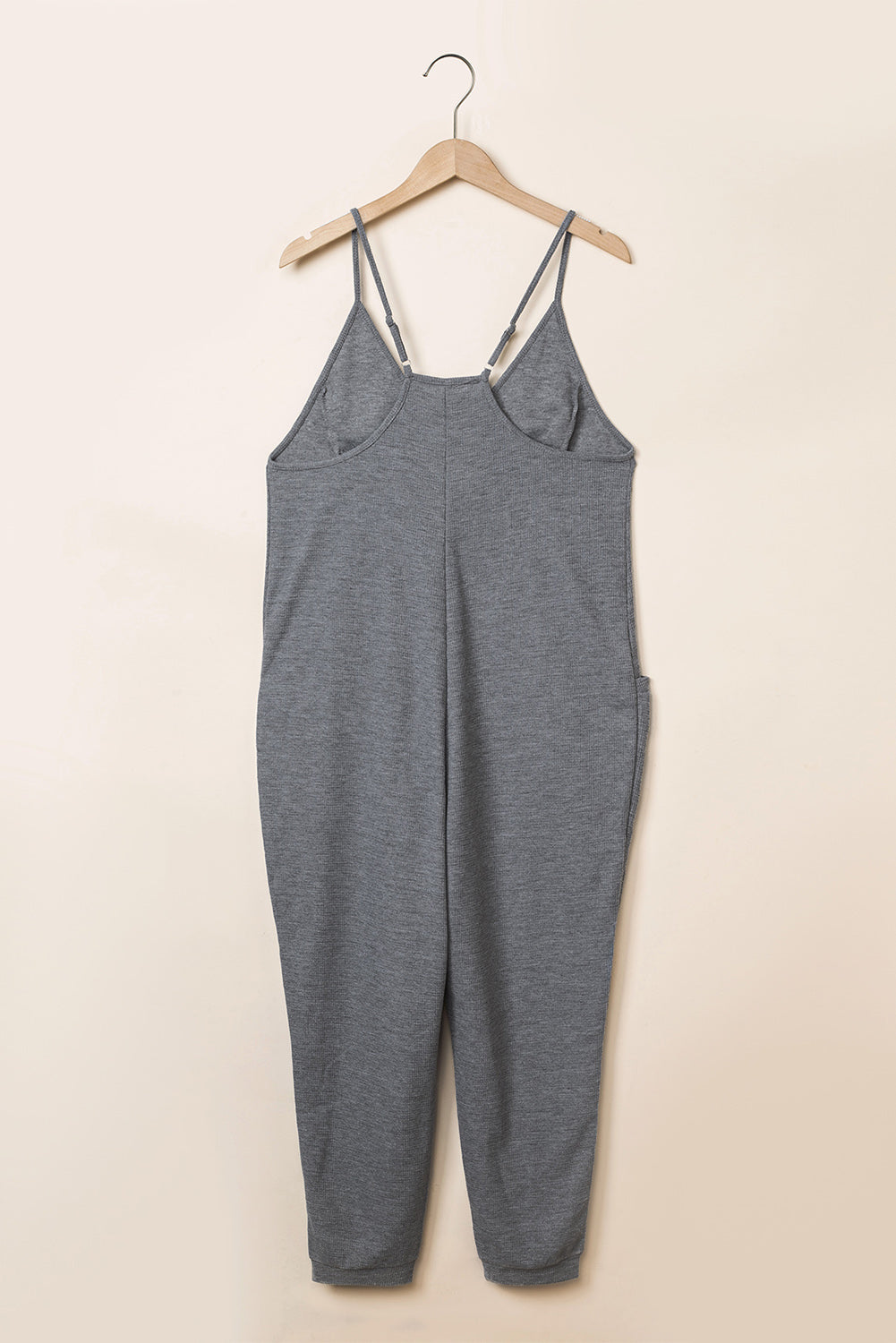 Textured Sleeveless V-Neck Pocketed Casual Jumpsuit | Gray