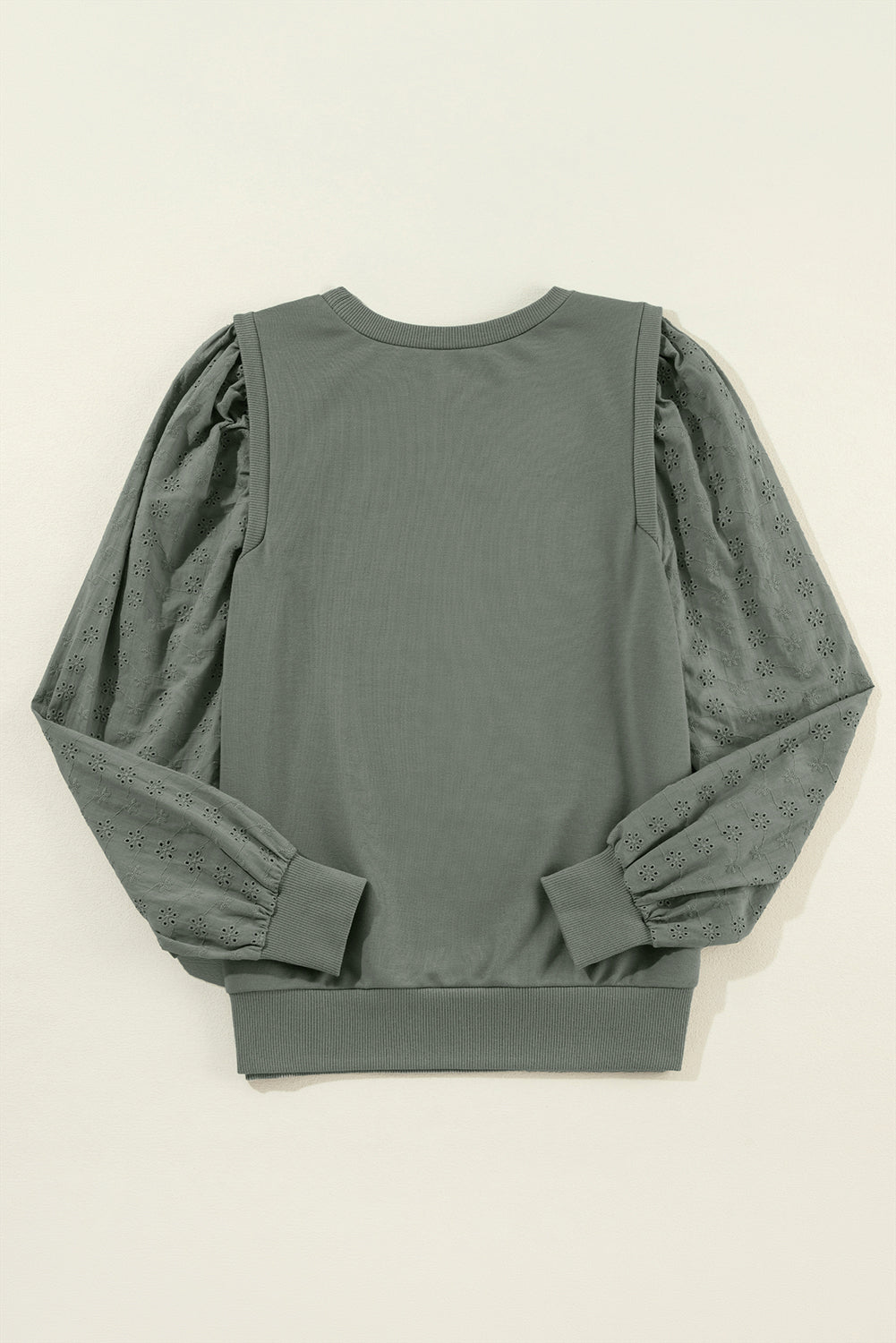 Grayish Green Solid Patchwork Sleeve Round Neck Sweatshirt | Medium Grey