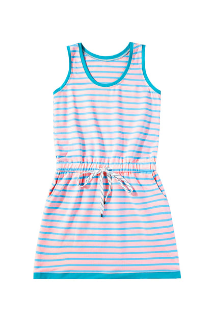 Contrast Trim Pocketed Casual Tank Dress | Pink Stripe