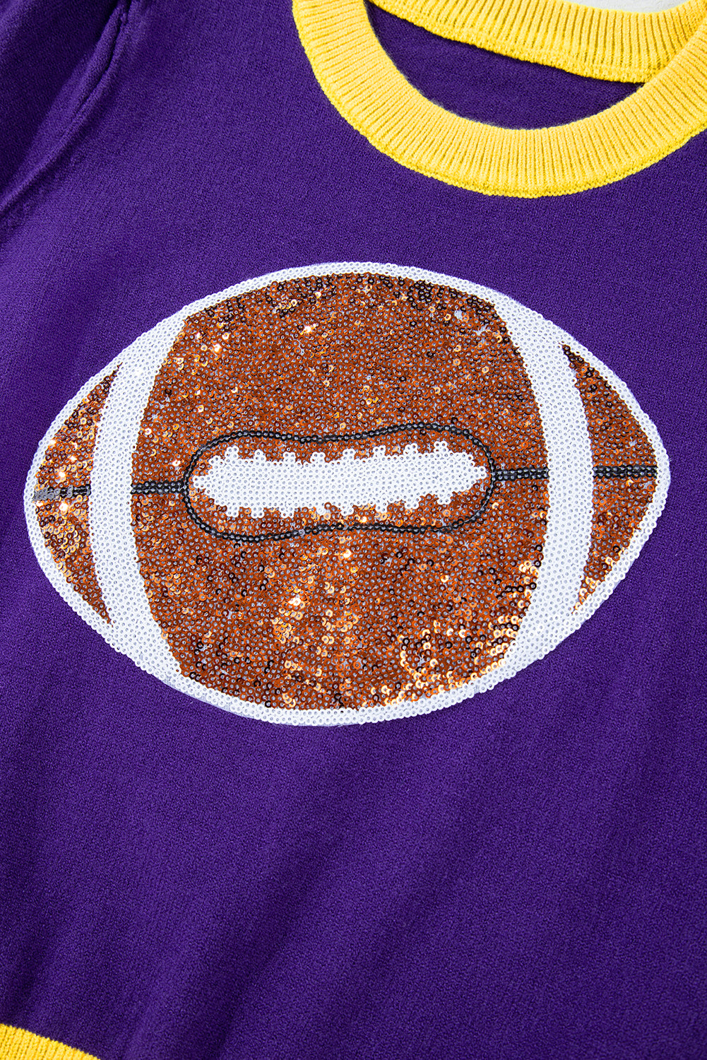 Sequin Rugby Colour Block Puff Short Sleeve Sweater | Purple