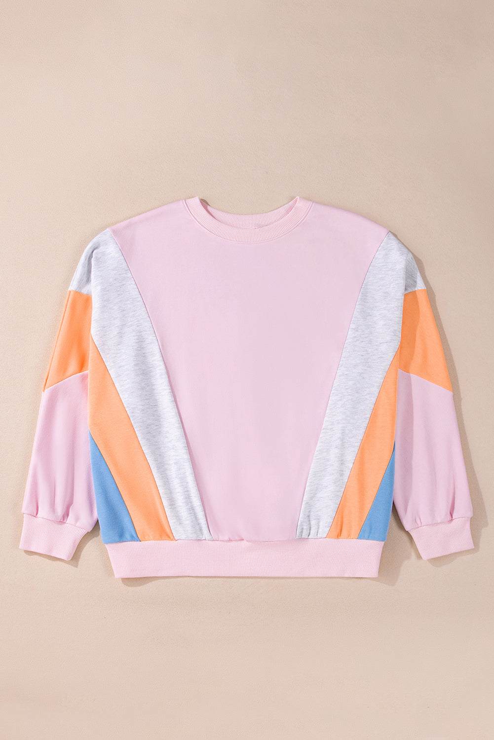 Colour Block Batwing Sleeve Loose Fit Sweatshirt | Light Pink