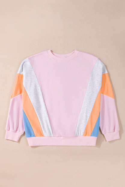 Colour Block Batwing Sleeve Loose Fit Sweatshirt | Light Pink