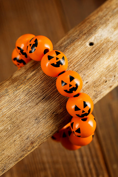 Halloween Pumpkin Face Beaded Bracelet | Russet Orange