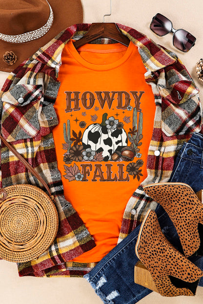 Howdy Fall Western Pumpkin Graphic T Shirt | Orange