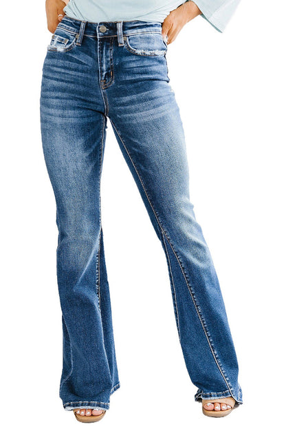 Medium Wash High Rise Flare Jeans | Sky Blue